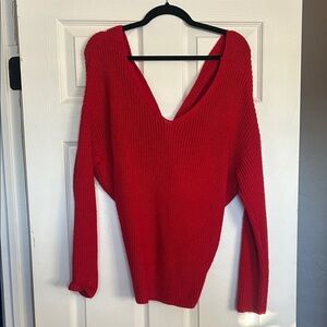 Red Slouchy Knotted Reversible Women's Sweater- S/M